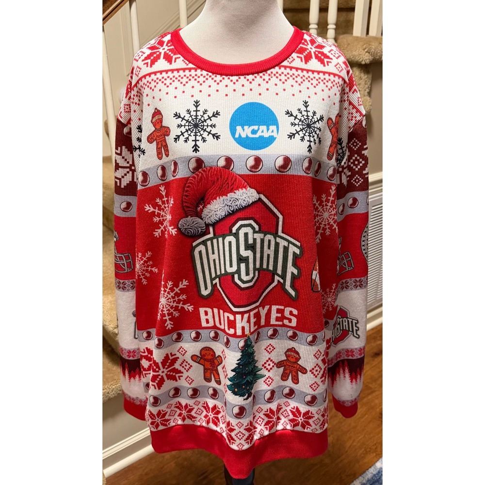 NCAA Ohio State Buckeyes Mens 2XL Ugly Christmas Sweater Red White Holiday